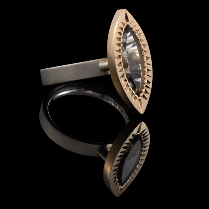 marquise cut gemstone smokey quartz silver ring red gold dress ring