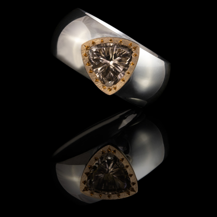 smokey quartz silver dress ring red gold gemstone ring