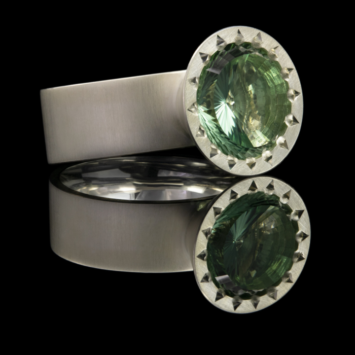gemstone concave cut sterling silver prasiolite