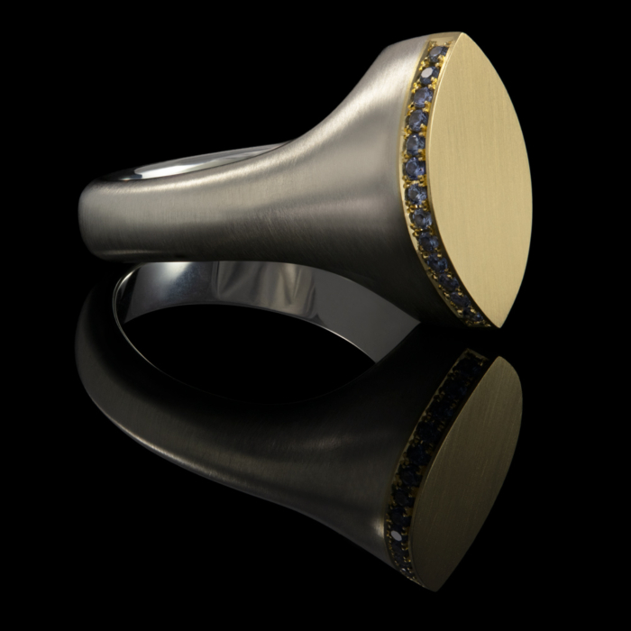 gold silver sapphires signet ring