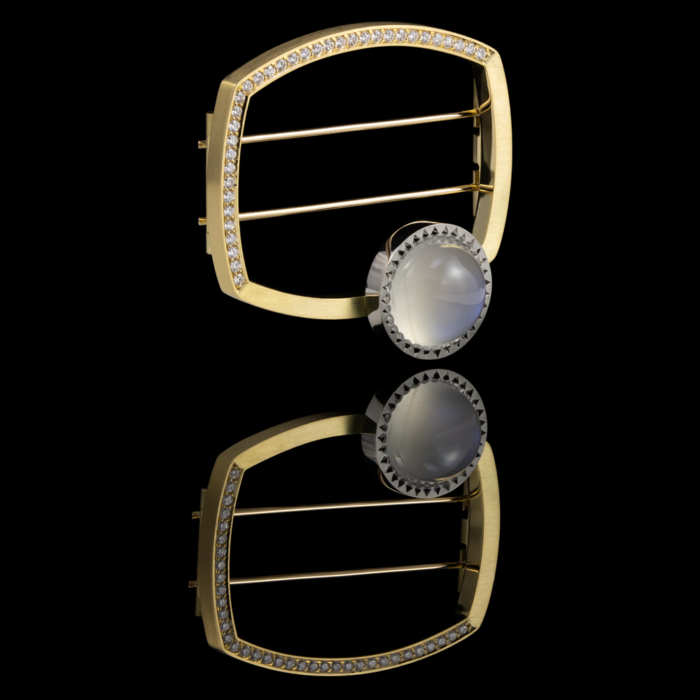 gold platinum moonstone diamonds brooch
